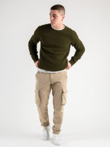 BL11 Maglione girocollo misto lana lavorato BELLINI Militare2