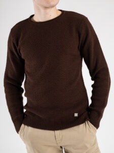 BL11 Maglione girocollo misto lana lavorato BELLINI Moro1