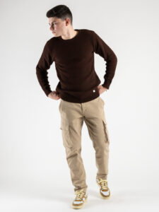 BL11 Maglione girocollo misto lana lavorato BELLINI Moro4