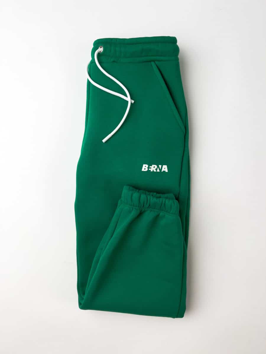 BERNA Pantalone tuta felpato con logo e polsini 223087 Verde