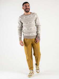 IMPERIAL Maglione girocollo di natale con greche misto lana M3614STAR CammelloPanna (2)