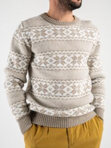 IMPERIAL Maglione girocollo di natale con greche misto lana M3614STAR CammelloPanna (3)