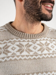 IMPERIAL Maglione girocollo di natale con greche misto lana M3614STAR CammelloPanna (5)