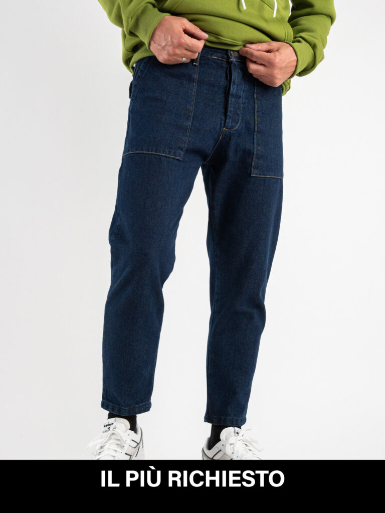 MOD Jeans work lavaggio scuro senza rotture con tasconi 110C Blu richiesto MOD MOD Jeans work lavaggio scuro senza rotture con tasconi 110/C Blu