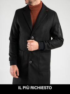 V2 Cappotto slim con zip laterale, polsini e interni scozzesi Nero richiesto