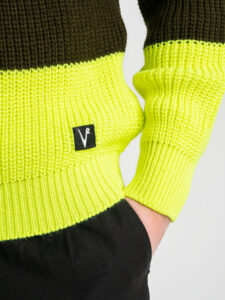 V2 Maglione girocollo misto lana a righe fluo gialle MARIGNEGIF Nero (1)