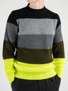 V2 Maglione girocollo misto lana a righe fluo gialle MARIGNEGIF Nero (3)