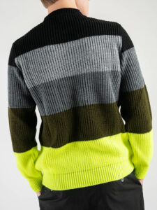 V2 Maglione girocollo misto lana a righe fluo gialle MARIGNEGIF Nero (4)