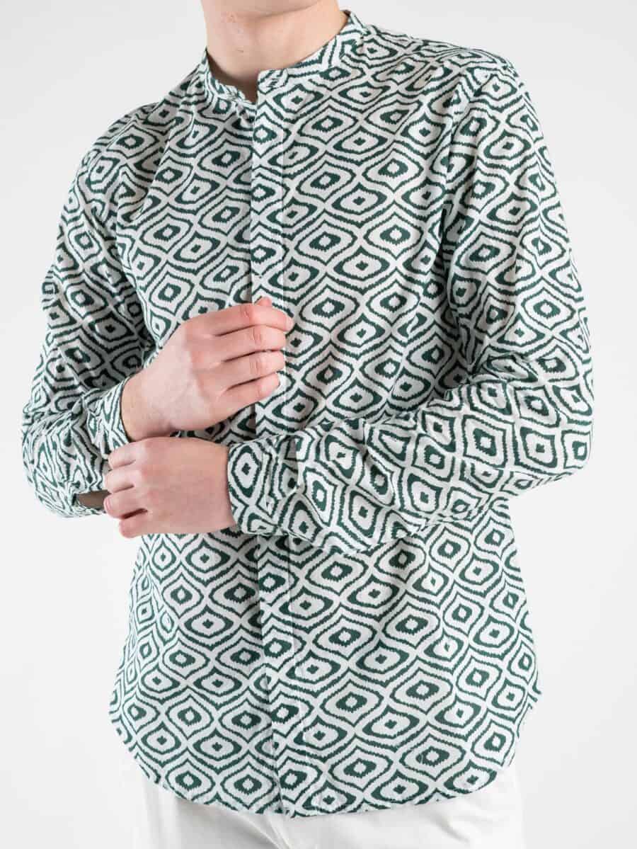 ALTA TENSIONE Camicia in cotone con collo coreana in fantasia 3117 GELATO Bianca/Verde