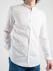 BERNA Camicia in cotone microlavorato con collo a coreana 230153 Bianca (2)