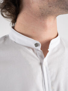 BERNA Camicia in cotone microlavorato con collo a coreana 230153 Bianca (3)