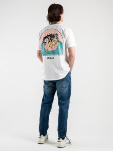 BERNA T-shirt in cotone stondata con stampa fenicottero salvagente fronteretro 230178 Panna (2)