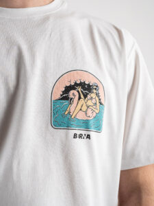 BERNA T-shirt in cotone stondata con stampa fenicottero salvagente fronteretro 230178 Panna (4)