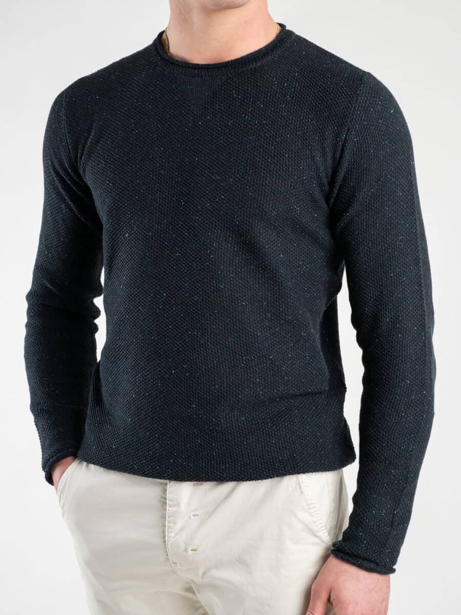 BL11 Maglione girocollo leggero a nido d'ape bottonato 11BL402G7 Blu