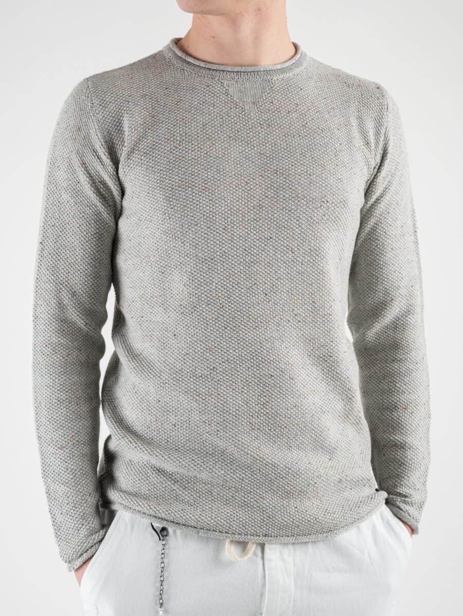 BL11 Maglione girocollo leggero a nido d'ape bottonato 11BL402G7 Perla