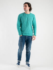BL11 Maglione girocollo leggero a nido d’ape bottonato 11BL402G7 Smeraldo (2)