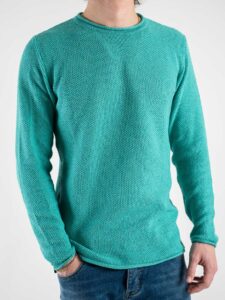 BL11 Maglione girocollo leggero a nido d’ape bottonato 11BL402G7 Smeraldo (6)