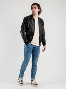 GIANNI LUPO Bomber in ecopelle con polsini e collo in maglia GL9731L Nero (1)