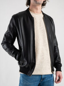 GIANNI LUPO Bomber in ecopelle con polsini e collo in maglia GL9731L Nero (3)