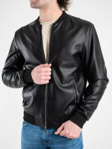 GIANNI LUPO Bomber in ecopelle con polsini e collo in maglia GL9731L Nero (4)