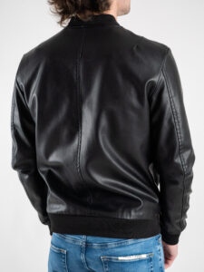 GIANNI LUPO Bomber in ecopelle con polsini e collo in maglia GL9731L Nero (5)