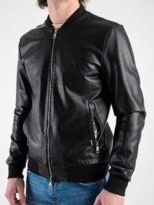 GIANNI LUPO Bomber in ecopelle con polsini e collo in maglia GL9731L Nero (6)