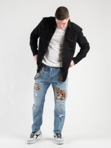GIANNI LUPO Jeans con rotture e pacth animalier GL6161Q denim12