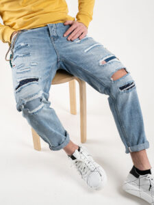 GIANNI LUPO Jeans con rotture e toppe con catenella removibile GL6153Q Azzurro1
