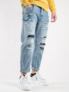 GIANNI LUPO Jeans con rotture e toppe con catenella removibile GL6153Q Azzurro2