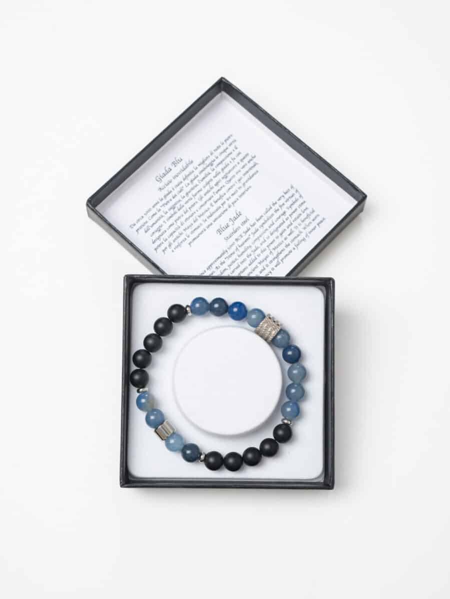 Braccialetto elasticizzato con perline colorate GIADA BLU Nero/Blu