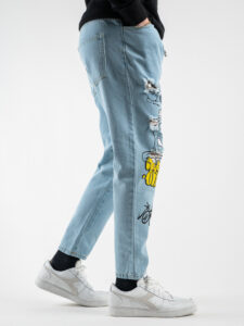 Jeans azzurro chiaro con stampe, rotture e coulisse CR2376 Azzurro7