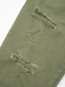 Jeans leggero cropped con coulisse e rotture CR2307 Verde militare2