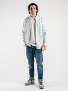 ONLY&SONS Camicia in cotone rigata con taschino frontale ALVARO 22023977 Duck GreenWhite (2)