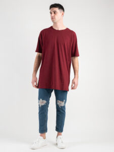 OVER-D T-shirt tg.unica over tinta unita in cotone T04 Bordeaux1