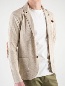 V2 Giacca in maglia leggera con pochette,tasche frontali e toppe GUTT Sabbia2