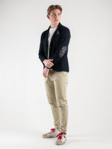 V2 Giacca in maglia leggera con pochette,tasche frontali e toppe GUTT blu3