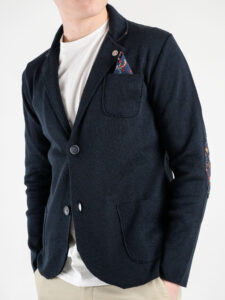V2 Giacca in maglia leggera con pochette,tasche frontali e toppe GUTT blu4