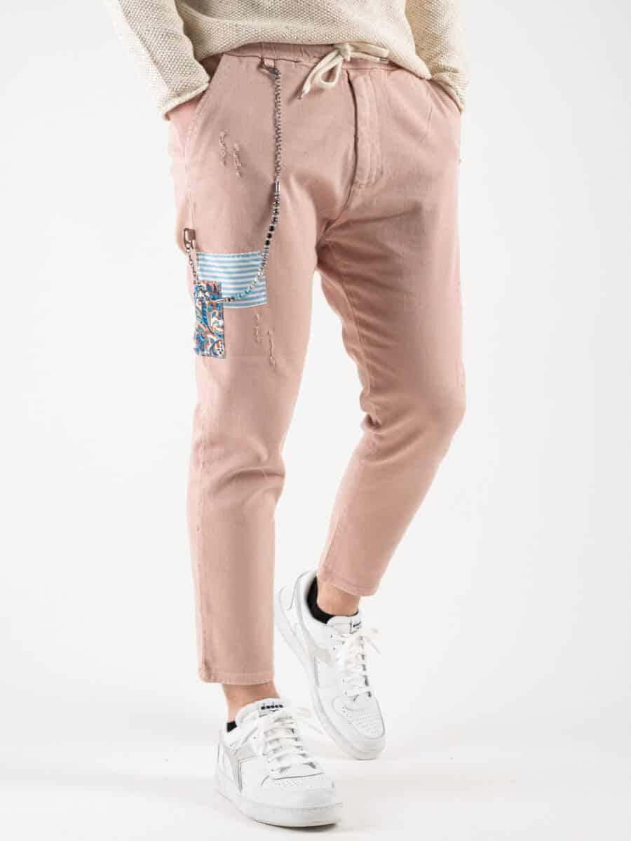 V2 Jeans leggero con coulisse, piccole graffiature, pacht laterali DRILL Cipria