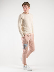 V2 Jeans DRILL con coulisse, piccole graffiature, pacht laterali e catenella Cipria4