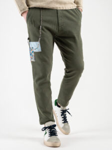 V2 Jeans DRILL con coulisse, piccole graffiature, pacht laterali e catenella Militare6