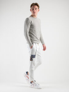 V2 Jeans DRILL con coulisse, piccole graffiature, pacht laterali e catenella Panna7
