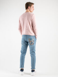 V2 Jeans azzurro slim,tasca posteriore con stampa MARMO Denim4