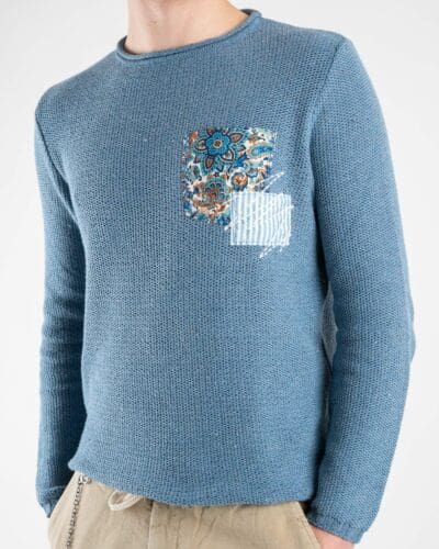 V2 Maglione leggero 3d Tweed con taschino PATCHWORK Jeans1 Saldi