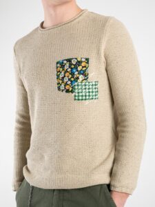 V2 Maglione leggero 3d Tweed con taschino PATCHWORK Sabbia1