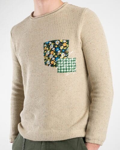 V2 Maglione leggero 3d Tweed con taschino PATCHWORK Sabbia1 Saldi