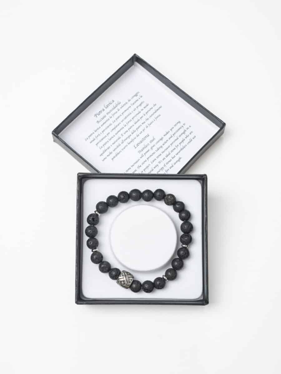Braccialetto elasticizzato con perline colorate PIETRA LAVICA ANELLO Nero