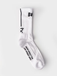 BERNA Calze in spugna unisex tg. unica con scritta frontale e logo sul retro Bianche