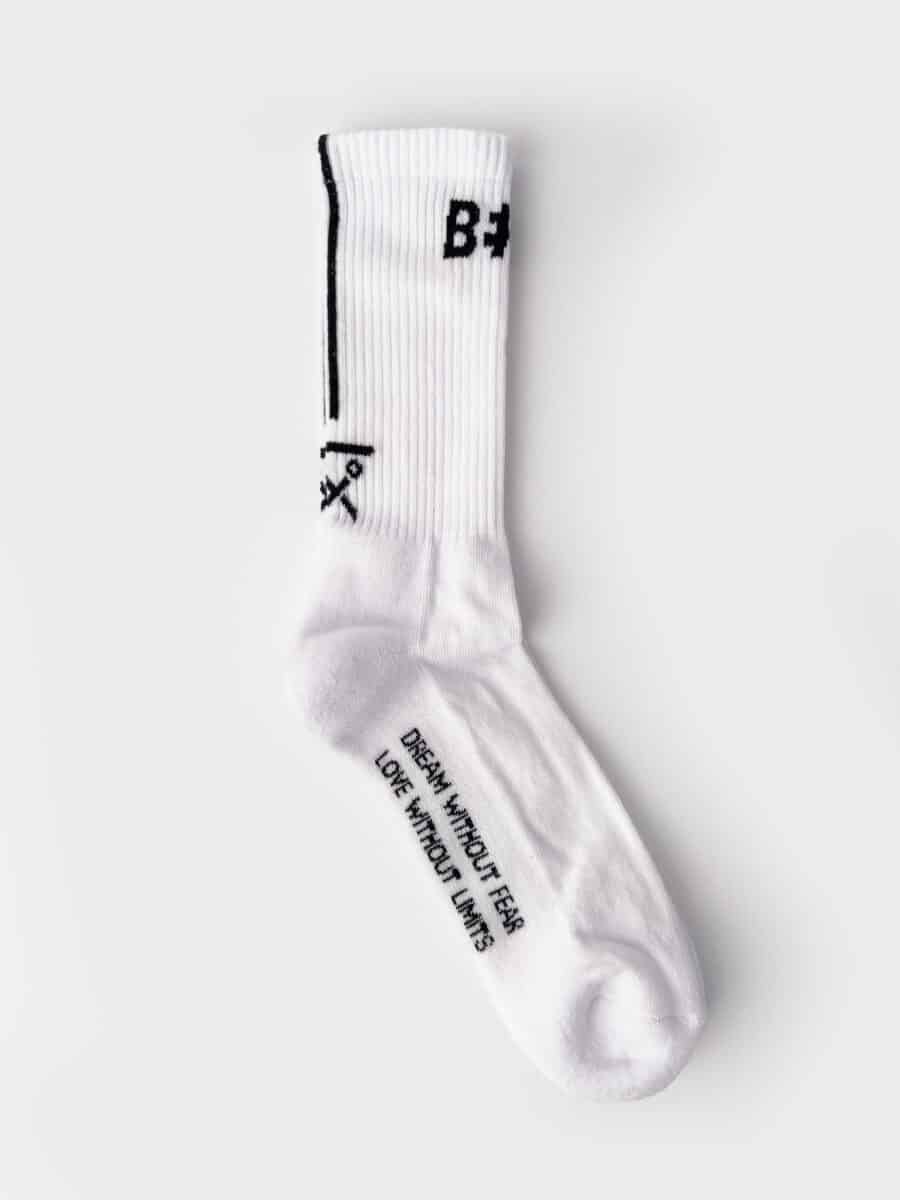 BERNA Calze in spugna unisex tg. unica con scritta frontale e logo sul retro Bianche