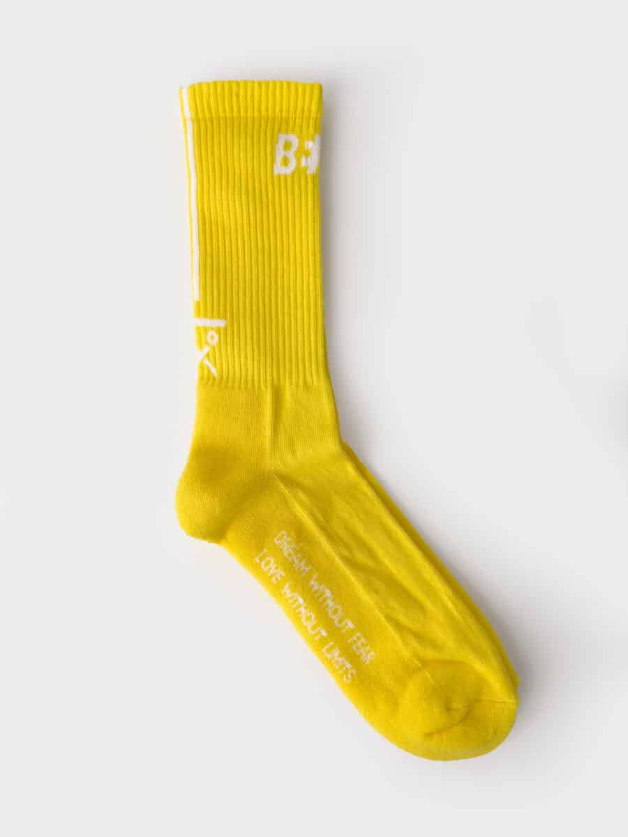BERNA Calze in spugna unisex tg. unica con scritta frontale e logo sul retro Gialle