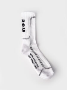 BERNA Calze in spugna unisex tg. unica con scritta verticale sul retro Bianche